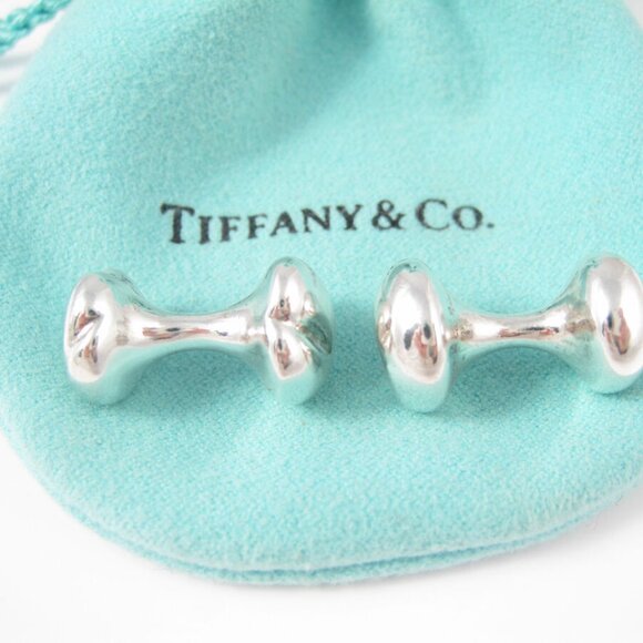 Tiffany & Co Silver Nugget Bone Cufflinks in Gift Pouch